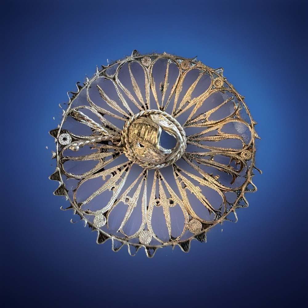 Vintage Silver Filigree Brooch‎ Made in Mexico Round Floral Sunburst 20g